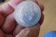 France 1837 B,5 francs.King Louis Philippe.90% silver.