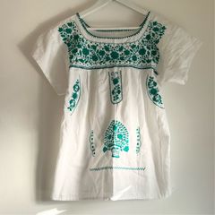 Mexican floral green embroidered blouse