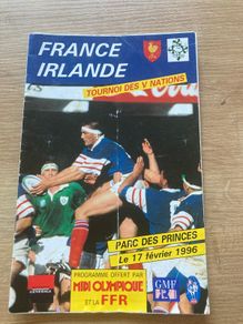 1996 France v Ireland Rugby Five Nations Match Programme