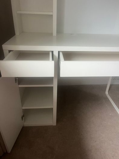 Ikea Micke Desk White and Orfjall Swivel Chair Pink