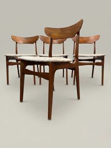 Iconic Danish Mid-Century Teak & Wool Dining Chairs by Schionning & Elgaard