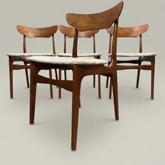 Iconic Danish Mid-Century Teak & Wool Dining Chairs by Schionning & Elgaard