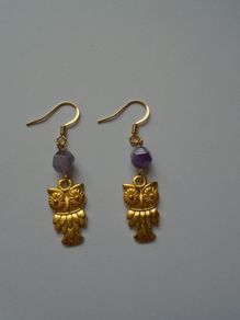 Owl earrings, Amethyst jewellery, Handmade earrings.Jewellery