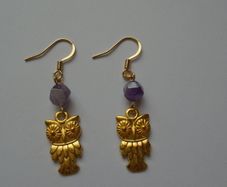Owl earrings, Amethyst jewellery, Handmade earrings.Jewellery