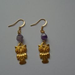 Owl earrings, Amethyst jewellery, Handmade earrings.Jewellery