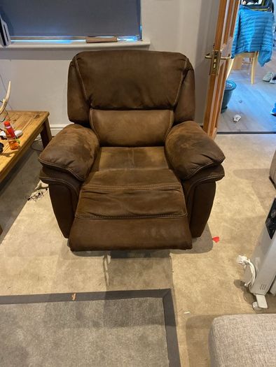 Reclining Arm chair real suede leather, manual recliner