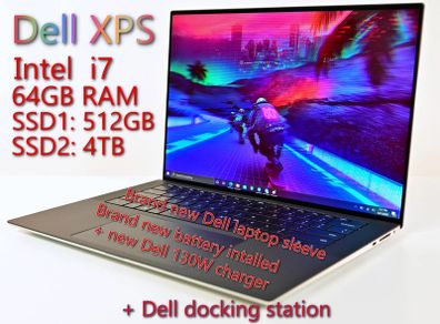 Dell XPS i7 + nVidia GPU, 64GB RAM, 4.5TB SSD + Dell docking station