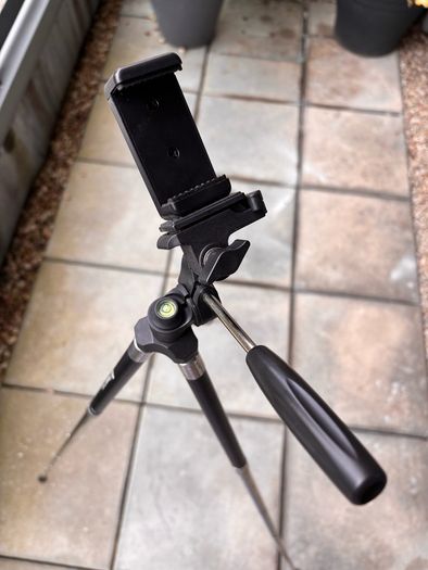 Lightweight tripod for phone or camera, with remote