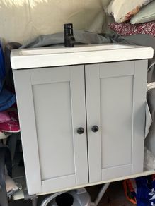 IKEA ENHET TVALLEN Wash-stnd w doors/wash-basin/tap SALJEN , grey/grey frame, 64x43x65 cm BATHROOM UNIT