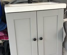 IKEA ENHET TVALLEN Wash-stnd w doors/wash-basin/tap SALJEN , grey/grey frame, 64x43x65 cm BATHROOM UNIT