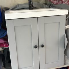 IKEA ENHET TVALLEN Wash-stnd w doors/wash-basin/tap SALJEN , grey/grey frame, 64x43x65 cm BATHROOM UNIT