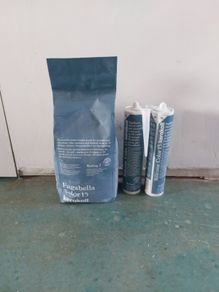 Blue grout and silicone