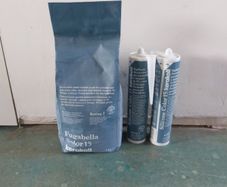 Blue grout and silicone