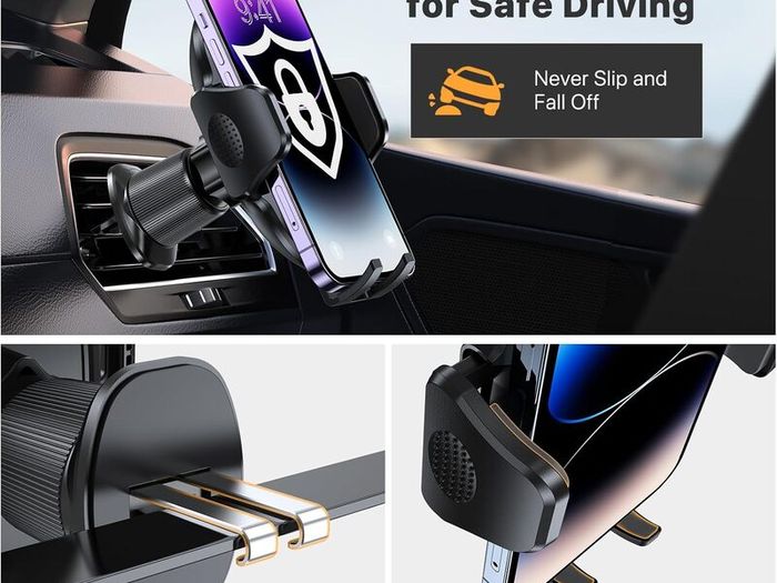 Miracase Car Phone Holder, Stable Double Steel-Hook Air Vent Car Phone Mount Cradle 360Rotation, One Button Release Mobile Phone Holder for iPhone, Galaxy, All 407 Smartphones