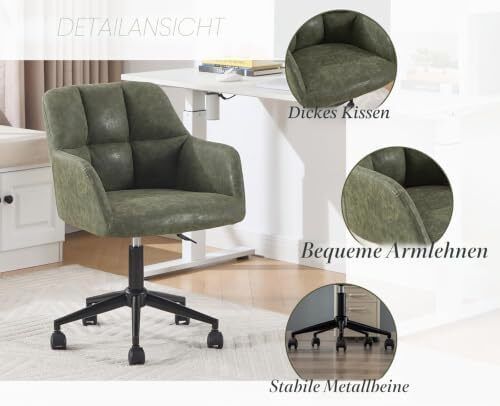 Office Chair PU Leather 360 Rotatable Height Adjustable Green