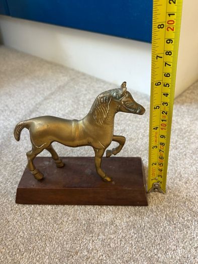Vintage Brass Horse on a Wooden Base