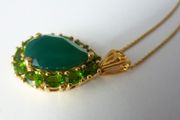 Sterling silver, 14k gold plated, green onyx &amp; diopside pendant &amp; necklace