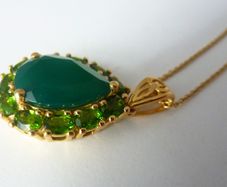 Sterling silver, 14k gold plated, green onyx & diopside pendant & necklace