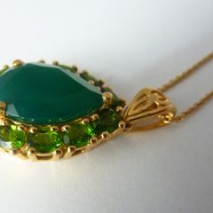 Sterling silver, 14k gold plated, green onyx & diopside pendant & necklace