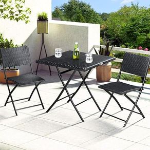 Polyrattan Balcony Furniture 3-Piece Folding Space Saving 2 People Weatherproof Balcony Patio Bistro Garden Furniture Dining Set