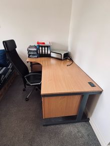 office desk, chair and printer