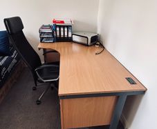 office desk, chair and printer