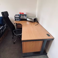 office desk, chair and printer