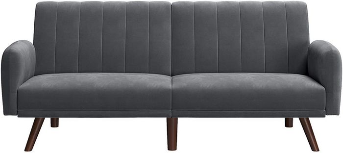 Sofa bed, sofa bed, sofa bed, cover made of velvet, legs made of solid wood, 195 x 88 x 78 cm, foldable, fold-out sofa, for dormitories, small rooms, gray