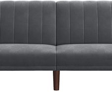 Sofa bed, sofa bed, sofa bed, cover made of velvet, legs made of solid wood, 195 x 88 x 78 cm, foldable, fold-out sofa, for dormitories, small rooms, gray