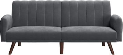 Sofa bed, sofa bed, sofa bed, cover made of velvet, legs made of solid wood, 195 x 88 x 78 cm, foldable, fold-out sofa, for dormitories, small rooms, gray