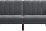 Sofa bed, sofa bed, sofa bed, cover made of velvet, legs made of solid wood, 195 x 88 x 78 cm, foldable, fold-out sofa, for dormitories, small rooms, gray