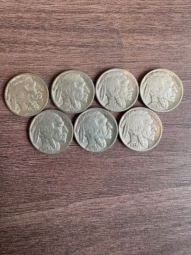 USA Full Date Buffalo Nickel 7 coin Lot (Different Dates)