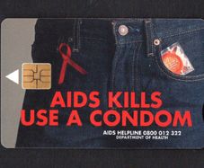 2001 South Africa R20+R2 Department of Health "Aids Kills Use a Condom" with red ribbon (Solaic - SO3 (Module 44)) Phonecard