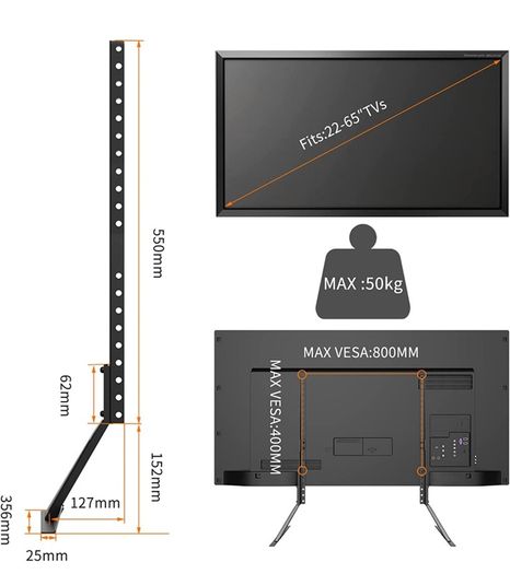 Universal TV Stand 65 inch, Metal TV Legs for 22-65 inch LCD/LED/OLED/Plasma Flat&Curved Screen