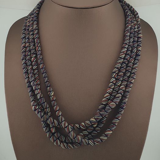 Vintage African MultiColor Stripe Black 7.4mm - 7.6mm Glass Beads Strand