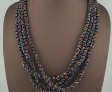 Vintage African MultiColor Stripe Black 7.4mm - 7.6mm Glass Beads Strand