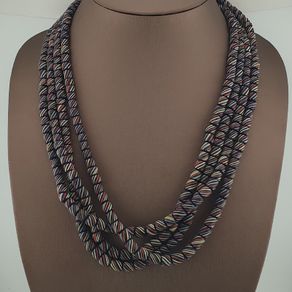 Vintage African MultiColor Stripe Black 7.4mm - 7.6mm Glass Beads Strand