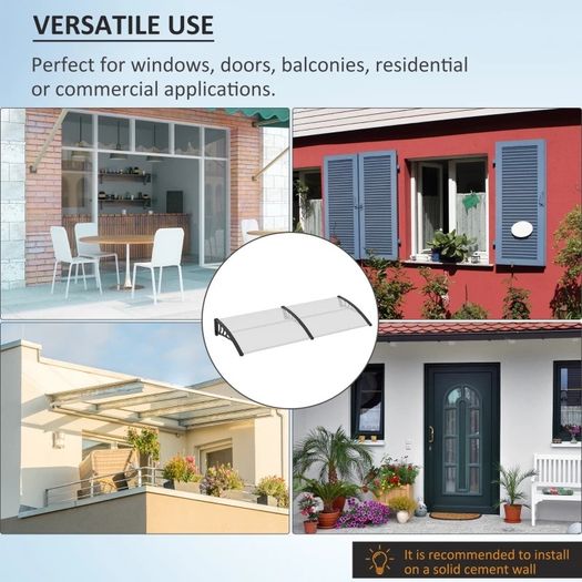 SPRING DEAL | 0.8 x 2m Window Awning, Modern Door Canopy, Curved Polycarbonate Cover Front Door Outdoor Patio w/Bracket