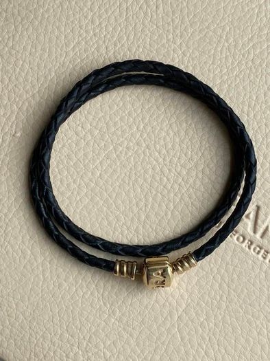 Pandora Black Double Leather Bracelet with 14 ct (585) Gold Clasp