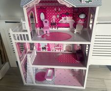 Large 3-Story Wooden Dollhouse with Furniture (1.16m Tall)