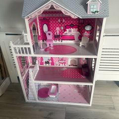 Large 3-Story Wooden Dollhouse with Furniture (1.16m Tall)