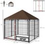 Outdoor Dog Kennel Puppy Play Pen with Canopy Garden Playpen Fence Crate Enclosure Cage Rotating Bowl 141 x 141 x 151 cm Image 2