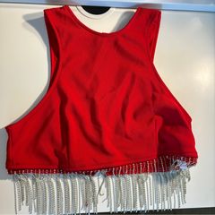 red crop top diamante