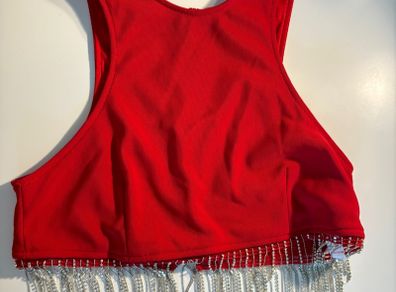 red crop top diamante
