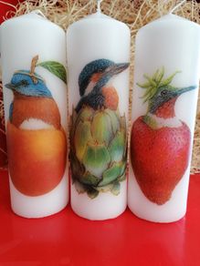 3 for 20e !!! Decorative brand new summer candle gift set artichoke strawberry peach birds