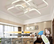 LED Dimmable Ceiling Lights with Remote, Chandelier Ceiling Light with 4 Squares, Flush Mount Ceiling Lamp for Living Room Kitchen Office Bedroom Dining