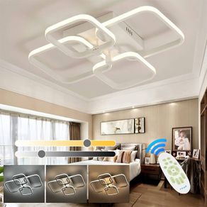 LED Dimmable Ceiling Lights with Remote, Chandelier Ceiling Light with 4 Squares, Flush Mount Ceiling Lamp for Living Room Kitchen Office Bedroom Dining