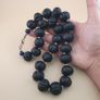 Antique African Style Dark Black Melon Shape Glass Beads Necklace Image 10