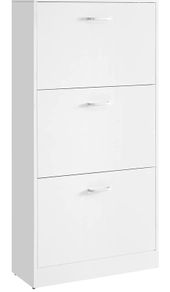 3-Tier Wooden Shoe Cabinet, Storage Cupboard With 3 Flip Doors, Perfect for Narrow Hallway, Living Room, Bedroom, White, 60 x 24 x 120 cm (FREE POSTAGE)