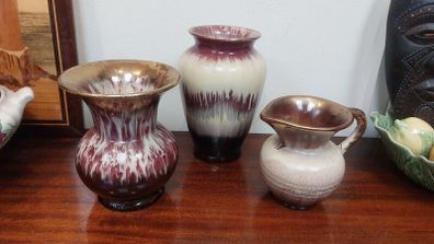 Wonderful Curated Selection of Three Mid Century West German, German, Foreign Pottery Vases and Jugs for Sale as a Collection. Makers include Bay Keramiks and Scheurich Keramiks
